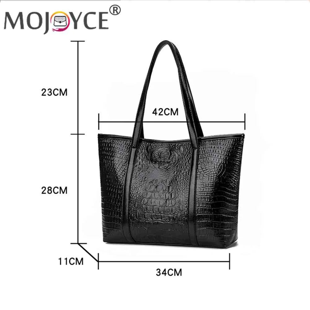 Vintage Crocodile Leather Women Handbag Large Capacity Shoulder Bag