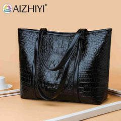 Vintage Crocodile Leather Women Handbag Large Capacity Shoulder Shopping Bag