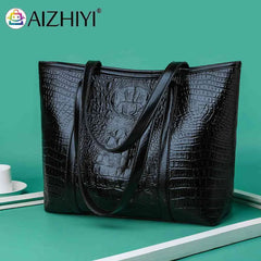Vintage Crocodile Leather Women Handbag Large Capacity Shoulder Shopping Bag