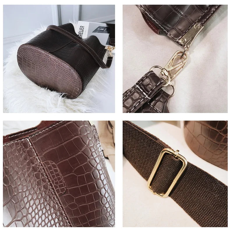 Vintage Crocodile Pattern Crossbody Bag