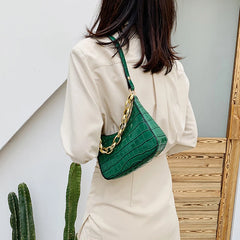 Vintage Crocodile Print Pu Shoulder Bag Woman Acrylic Chain Women's Handbag