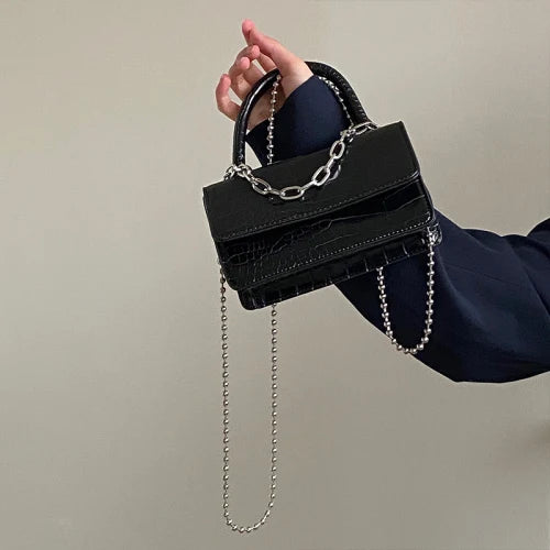 Vintage Crocodile Print Women Chain Crossbody Bag PU Leather Ladies