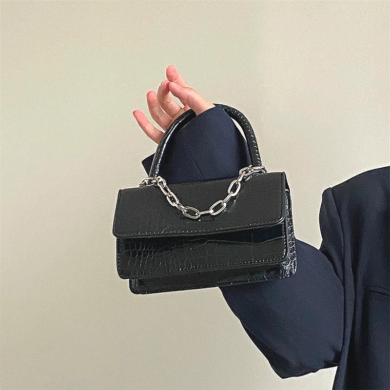Vintage Crocodile Print Women Chain Crossbody Bag PU Leather Ladies