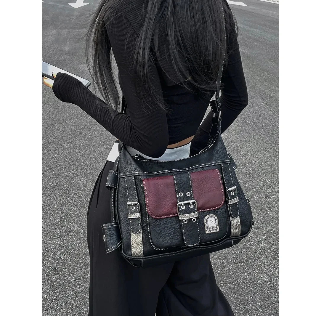 Vintage Crossbody Bag High PU Leather Shoulder Bag Tote Women's Hip Hop