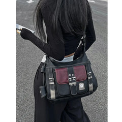 Vintage Crossbody Bag High PU Leather Shoulder Bag Tote Women's Hip Hop