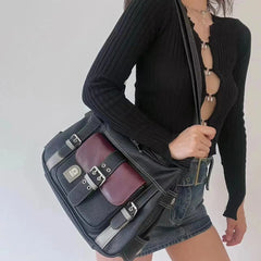 Vintage Crossbody Bag High PU Leather Shoulder Bag Tote Women's Hip Hop