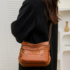 Vintage Crossbody Bag Women's Soft Leather Shoulder Bags Multi-Layer