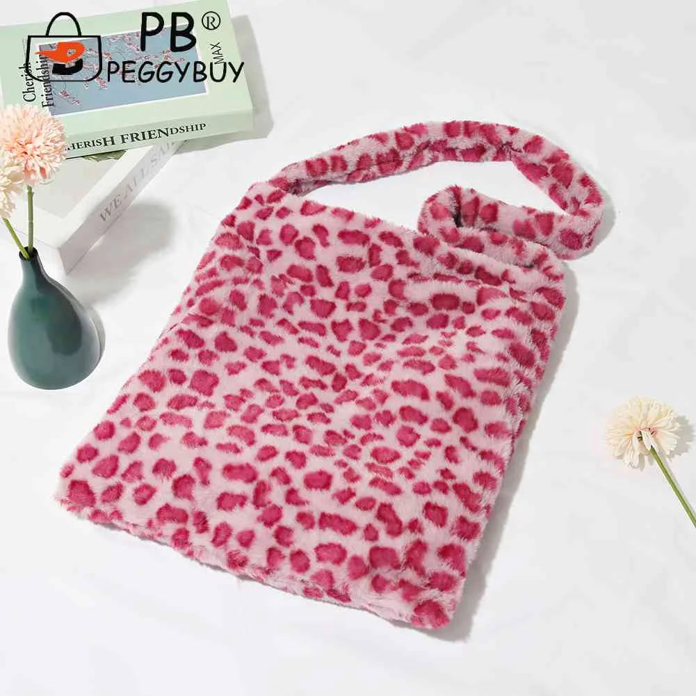 Vintage Crossbody Bag Soft Plush Tote Messenger Love Print Leopard