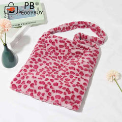Vintage Crossbody Bag Soft Plush Tote Messenger Love Print Leopard