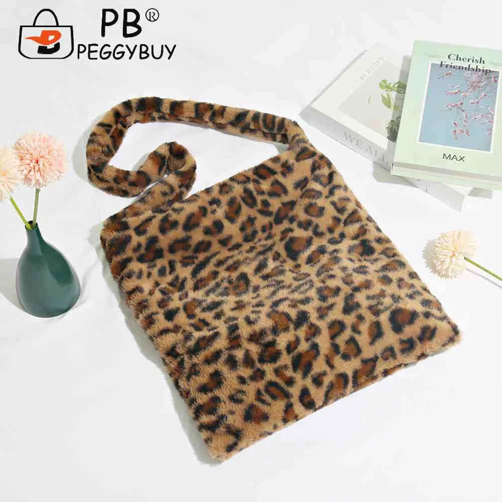 Vintage Crossbody Bag Soft Plush Tote Messenger Love Print Leopard