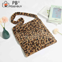 Vintage Crossbody Bag Soft Plush Tote Messenger Love Print Leopard