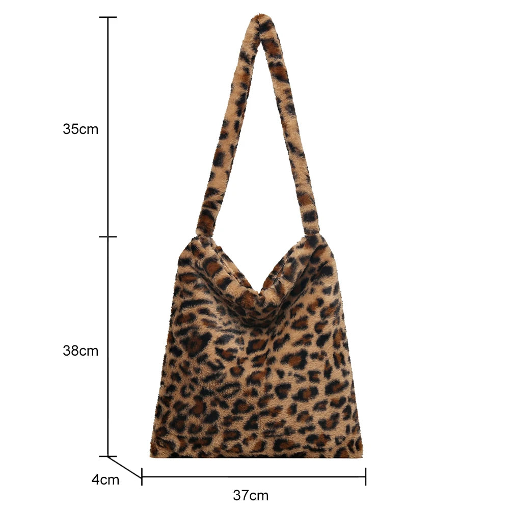 Vintage Crossbody Bag Love Print Leopard Plush Tote Messenger Bag