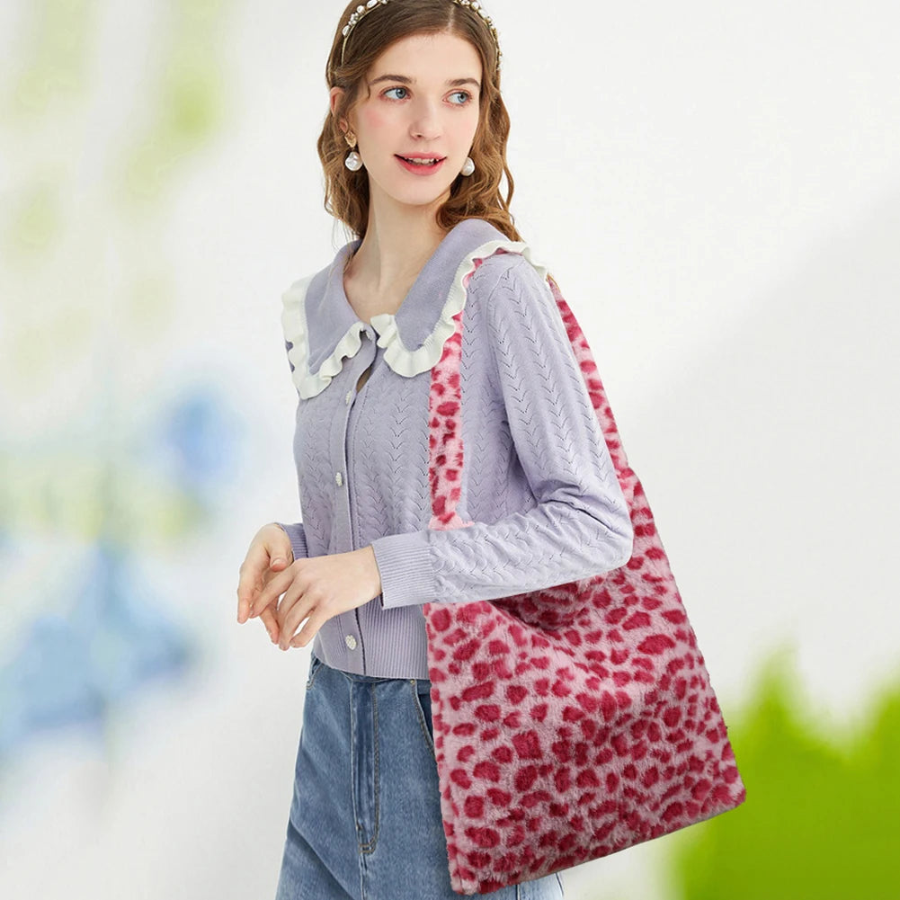 Vintage Crossbody Bag Love Print Leopard Plush Tote Messenger Bag