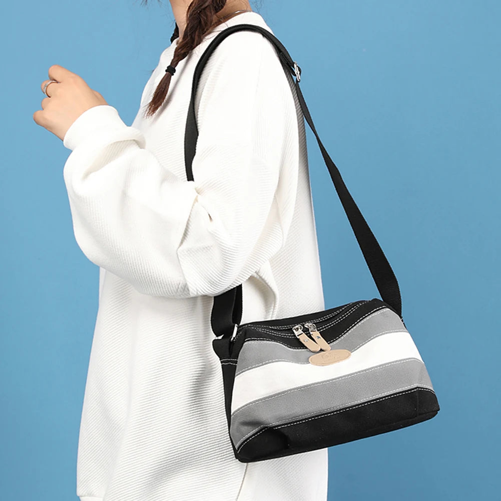 Vintage Crossbody Bags Striped Retro Shoulder Bag Small Square Zipper for Travel