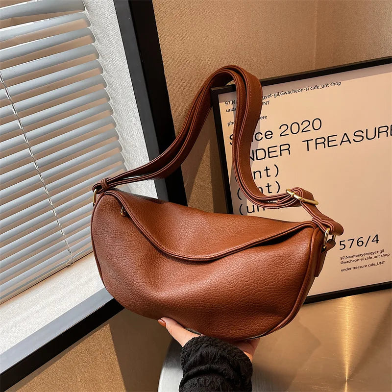 Vintage Leather Crossbody Bag Large Capacity Brown