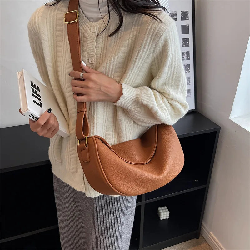 Vintage Leather Crossbody Bag Large Capacity Brown