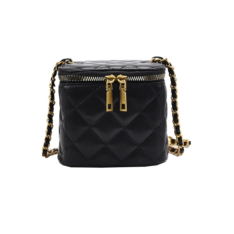 Vintage Rhombus Embroidered Bucket Bag Women High Lady Chain Shoulder Bag