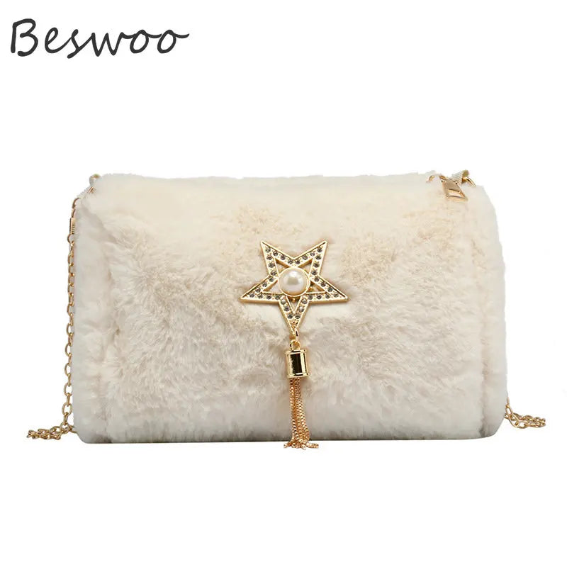 Vintage Plush Crossbody Bag for Women, Autumn Winter Handbag
