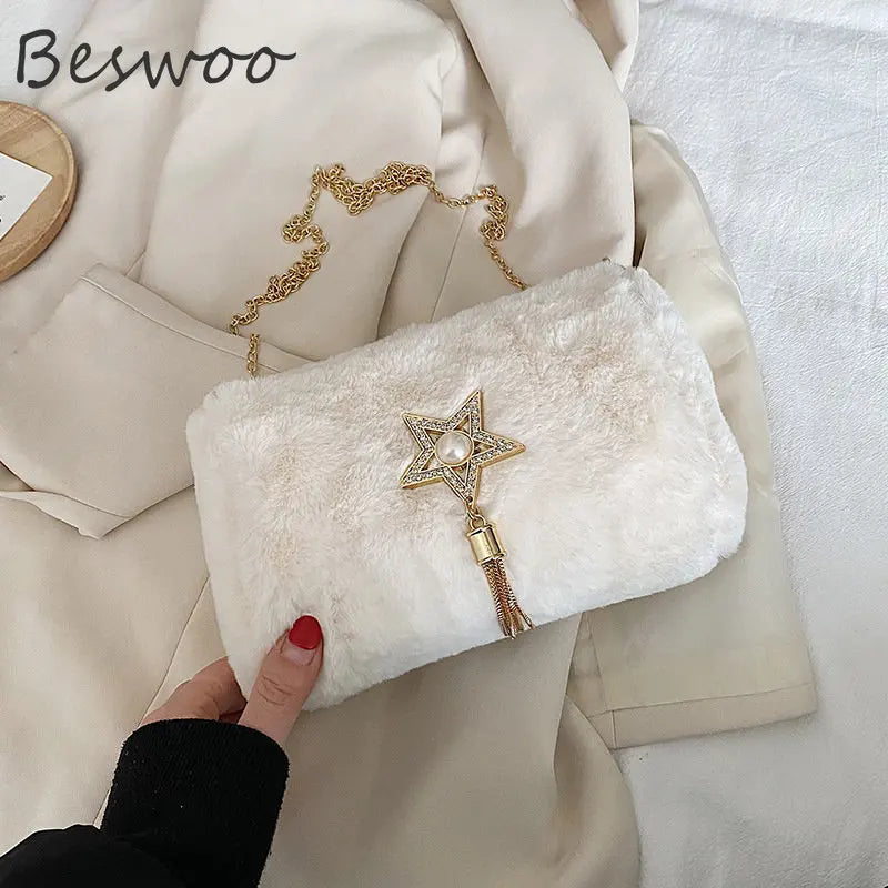 Vintage Plush Crossbody Bag for Women, Autumn Winter Handbag