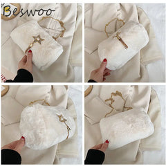Vintage Plush Crossbody Bag for Women, Autumn Winter Handbag