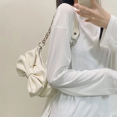 Vintage Bow Shoulder Bags for Women Solid Girls Pu Leather Crossbody Clutch Fema