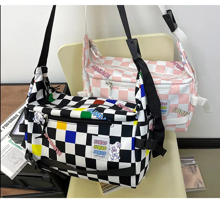 Vintage Crossbody Bag Harajuku Handbag Contrasting Plaid Shoulder Bag