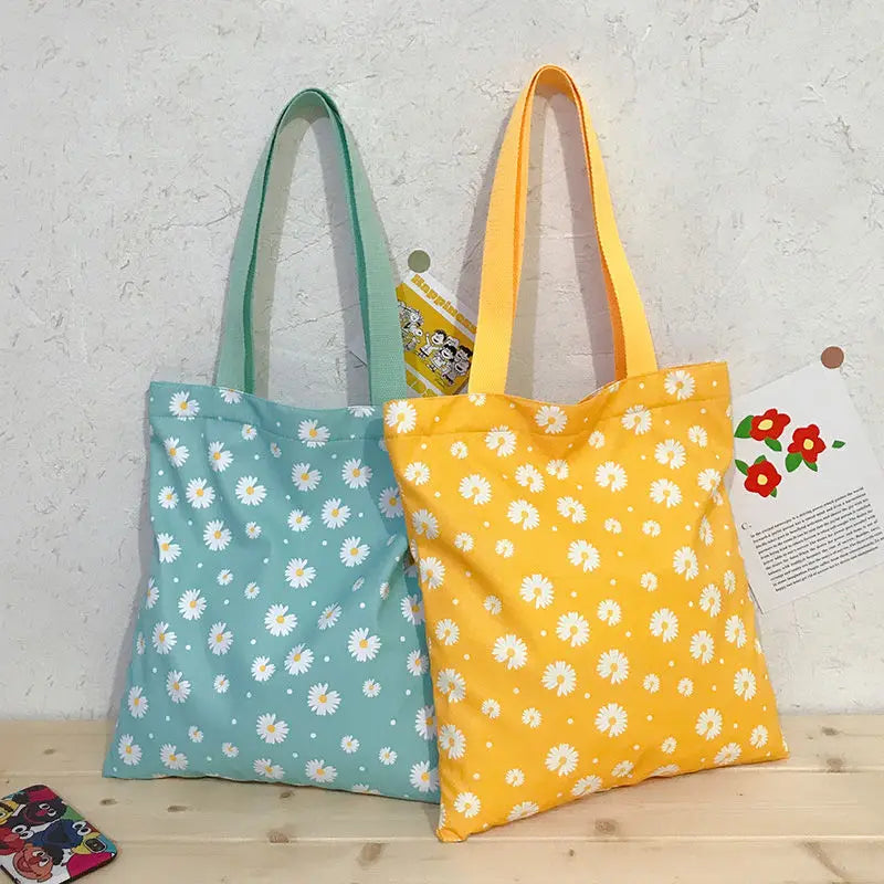 Vintage Daisy Flower Women Nylon Shoulder Bags Casual Tote Student Girls Handbag