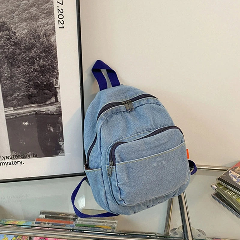 Vintage Denim Backpack Shoulder Bag for Teen Girls