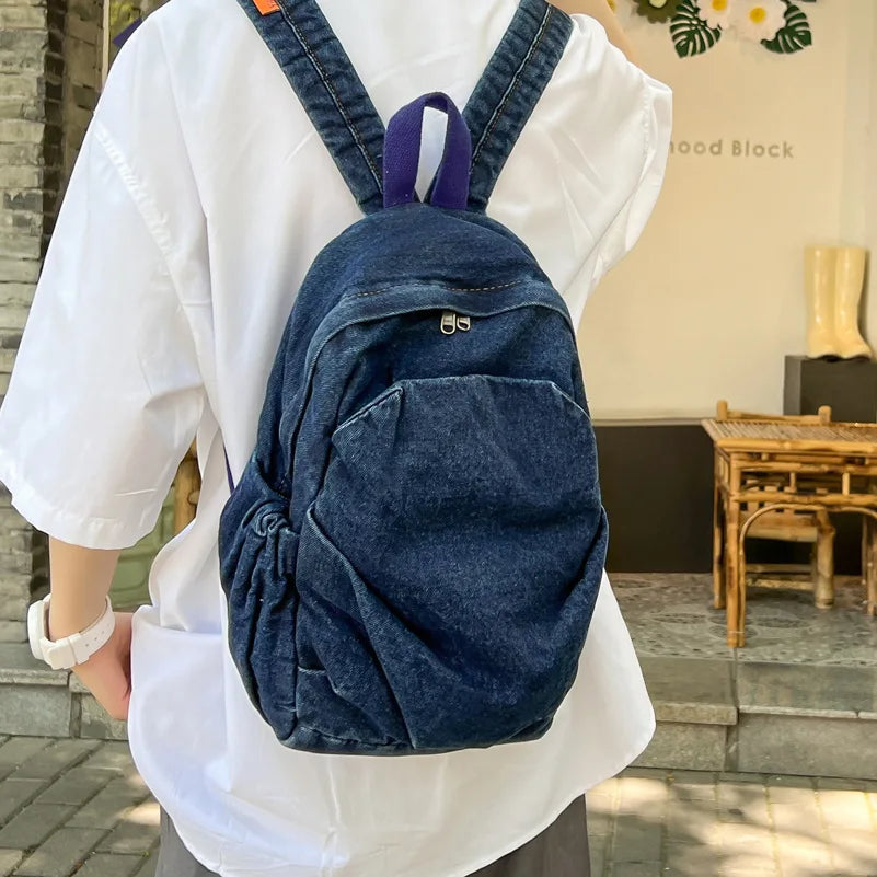 Vintage Denim Jean Women Backpacks Preppy Style Shoulder Bags