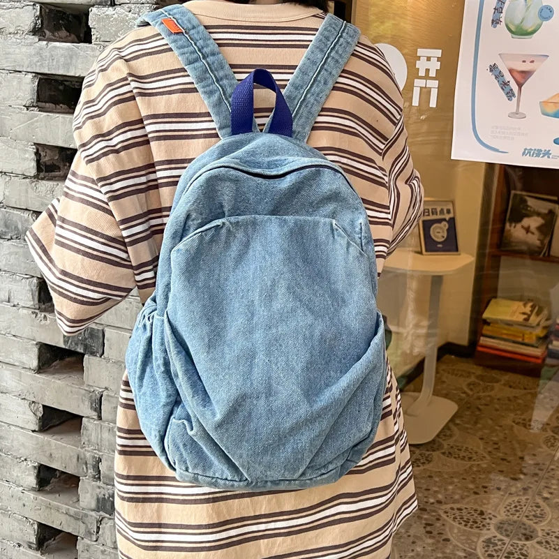 Vintage Denim Jean Women Backpacks Preppy Style Shoulder Bags