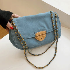 Vintage Denim Shoulder Bag Crossbody Chain Handbag Flap Messenger Solid Sac
