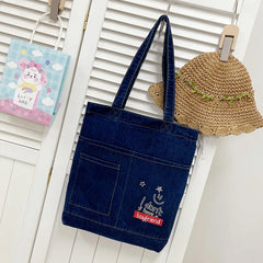 Vintage Denim Shoulder Bag Large Capacity Canvas Tote Underarm Bag