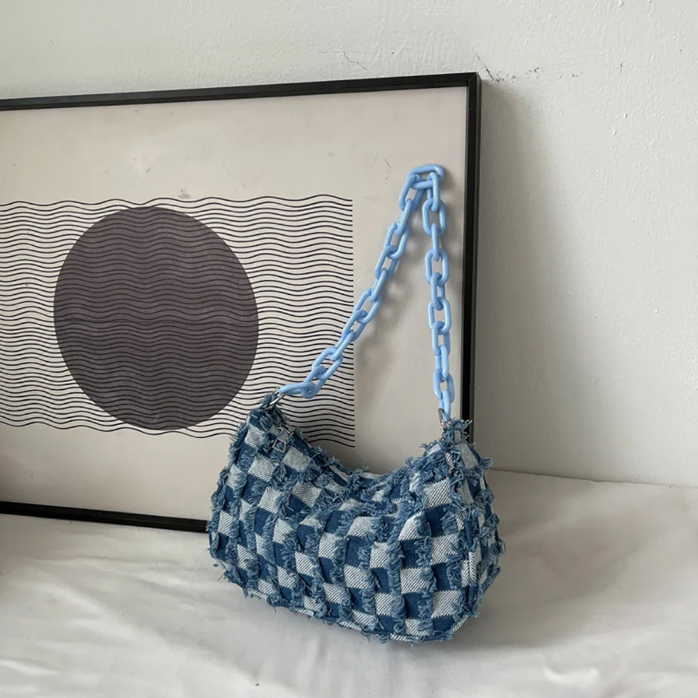 Vintage Denim Women Shoulder Bag Small Tote Female Travel Underarm Handle