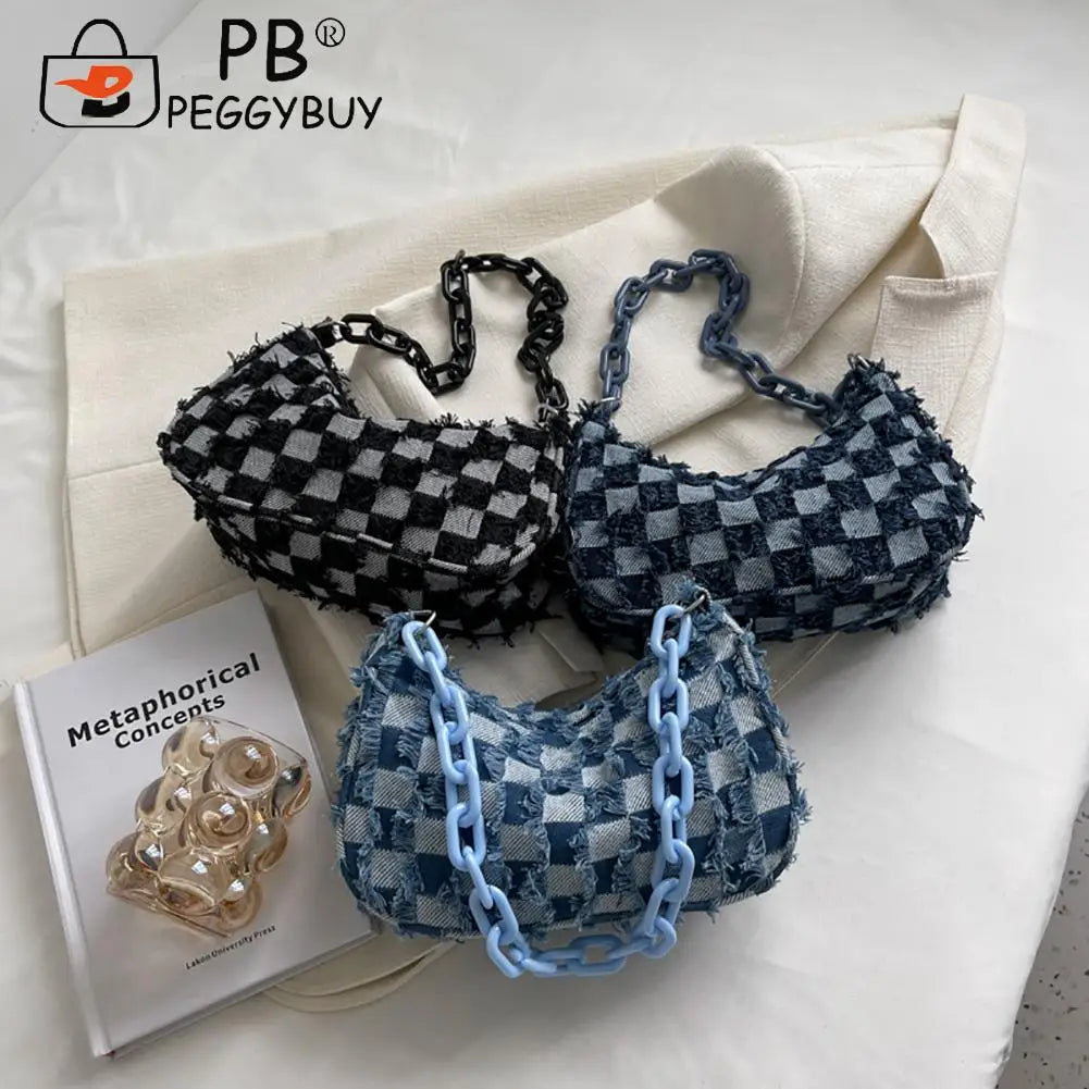 Vintage Denim Women Shoulder Bag Small Tote Female Travel Underarm Handle