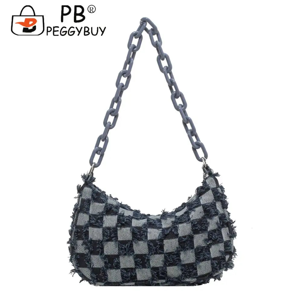 Vintage Denim Women Shoulder Bag Small Tote Female Travel Underarm Handle