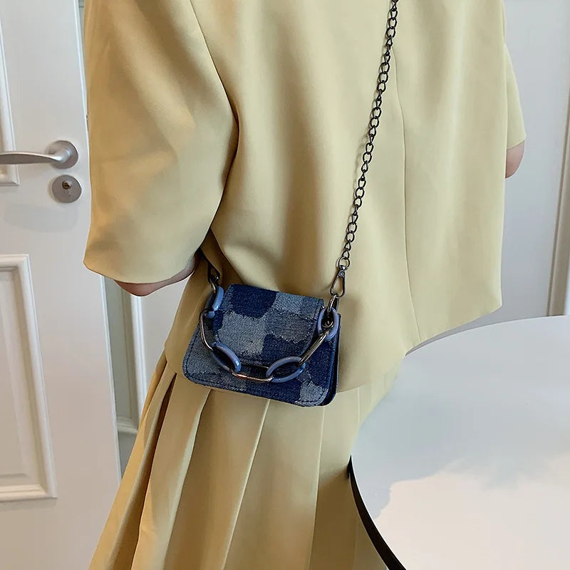 Vintage Denim Chain Crossbody Bag Small Shoulder Bag for Women