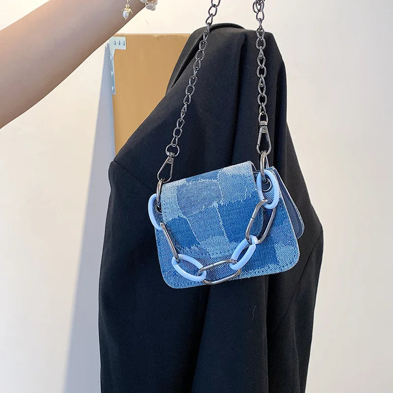 Vintage Denim Chain Crossbody Bag Small Shoulder Bag for Women