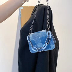 Vintage Denim Chain Crossbody Bag Small Shoulder Bag for Women