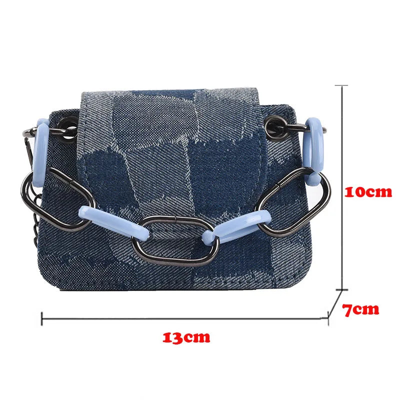 Vintage Denim Chain Crossbody Bag Small Shoulder Bag for Women
