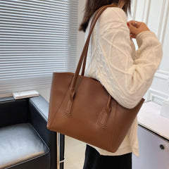 Vintage Leather Tote Bag for Women Solid Casual Handbag