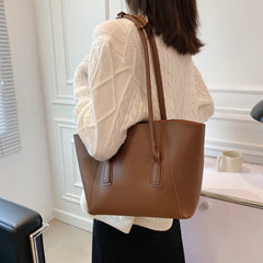 Vintage Leather Tote Bag for Women Solid Casual Handbag