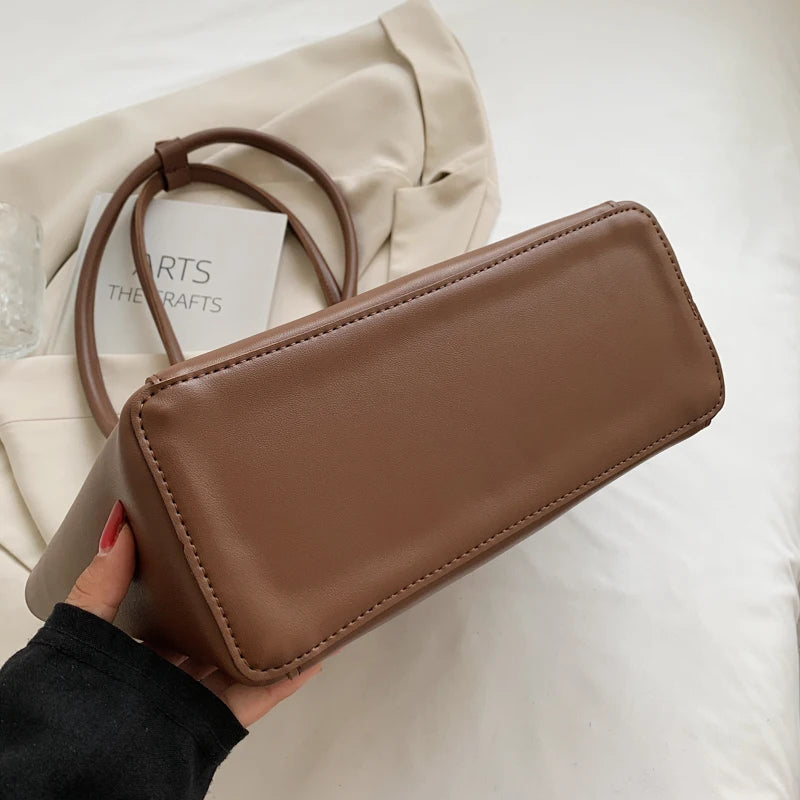 Vintage Leather Tote Bag for Women Solid Casual Handbag