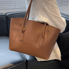 Vintage Leather Tote Bag for Women Solid Casual Handbag