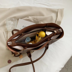 Vintage Leather Tote Bag for Women Solid Casual Handbag