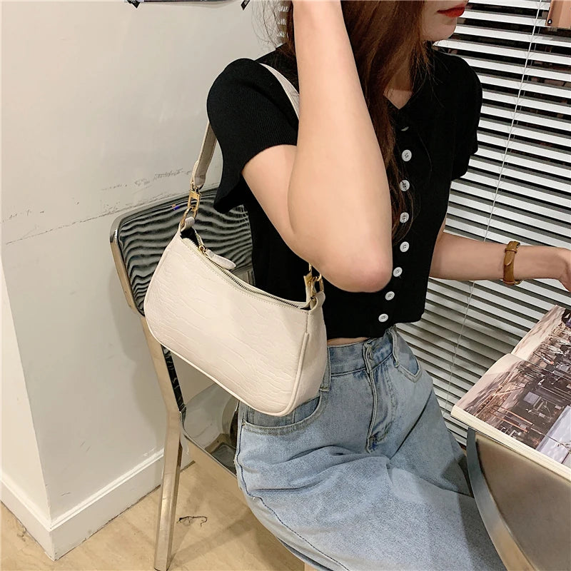 Vintage Crocodile Pattern Women Underarm Shoulder Bag