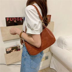 Vintage Crocodile Pattern Women Underarm Shoulder Bag