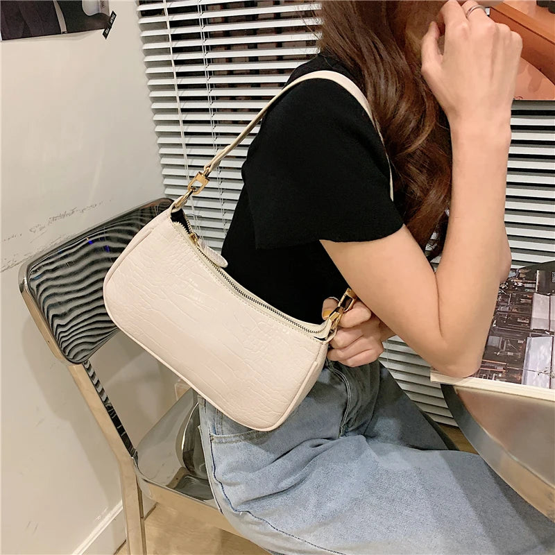Vintage Crocodile Pattern Women Underarm Shoulder Bag