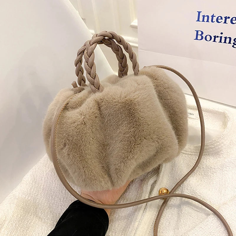 Vintage Plush Shoulder Crossbody Bag Winter Furry Shopper Totes Handbag