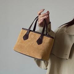 Vintage Women's Small Tote Bag Faux Suede Clutch Purse Handbags