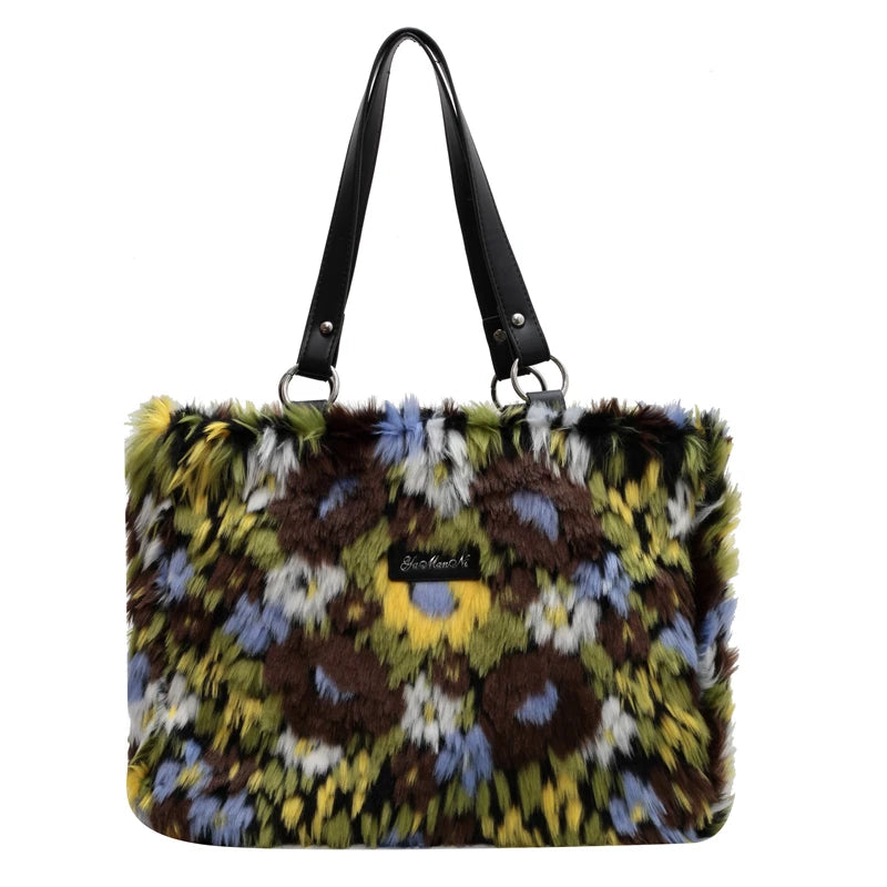 Vintage Faux Fur Totes Women Shoulder Bags